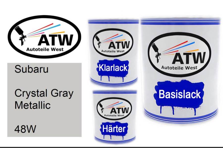 Subaru, Crystal Gray Metallic, 48W: 1L Lackdose + 1L Klarlack + 500ml Härter - Set, von ATW Autoteile West.